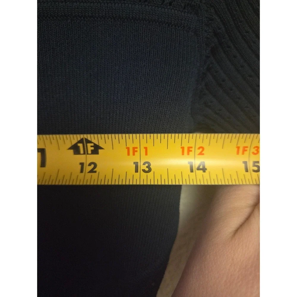 Marchesa Voyage Navy Blue Crochet Lace‎ Ribbed Knit Sheath Dress XS 3/4 Sleeve - Picture 8 of 9